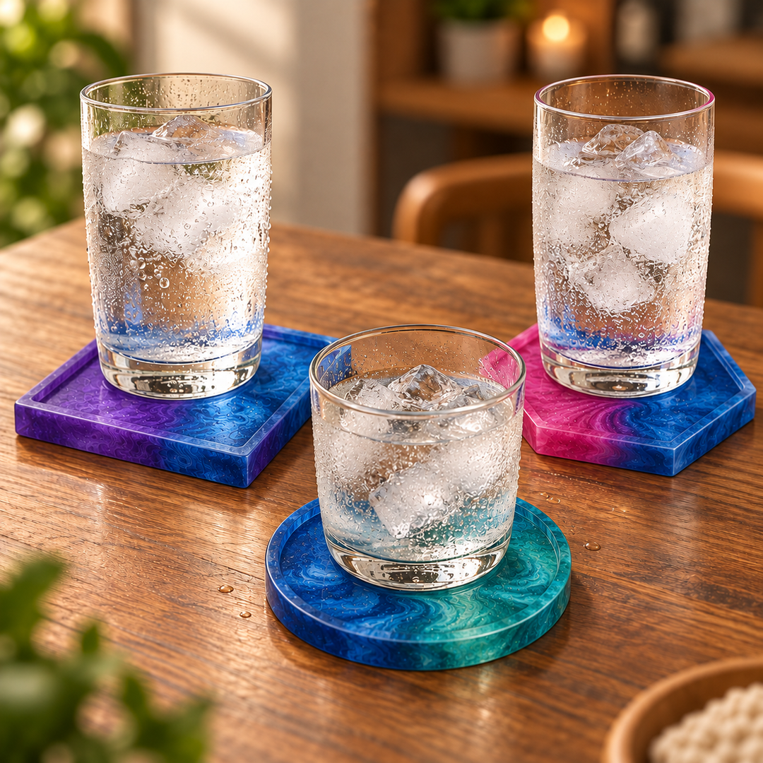 Silicone Mold for Epoxy Resin Casting - 4" Square Coaster Mold Set (4-Pack)