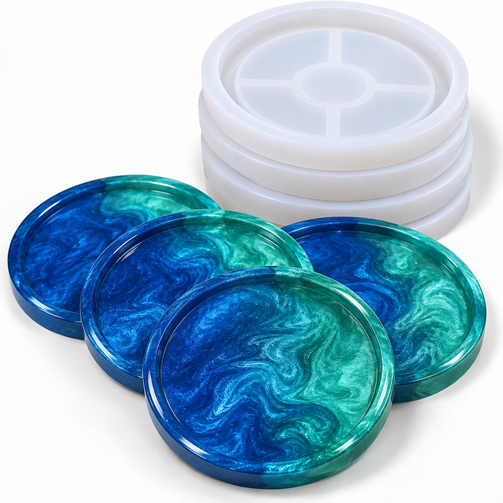 Silicone Mold for Epoxy Resin Casting - 4" Round Coaster Mold Set (4-Pack)