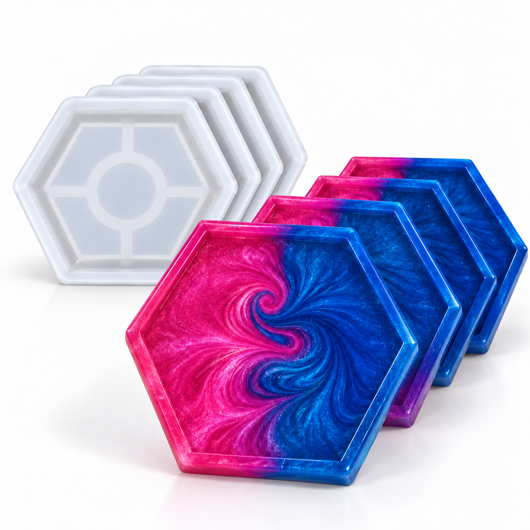 Silicone Mold for Epoxy Resin Casting - 4" Hexagon Coaster Mold Set (4-Pack)