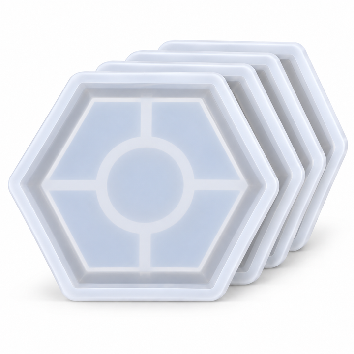 Silicone Mold for Epoxy Resin Casting - 4" Hexagon Coaster Mold Set (4-Pack)