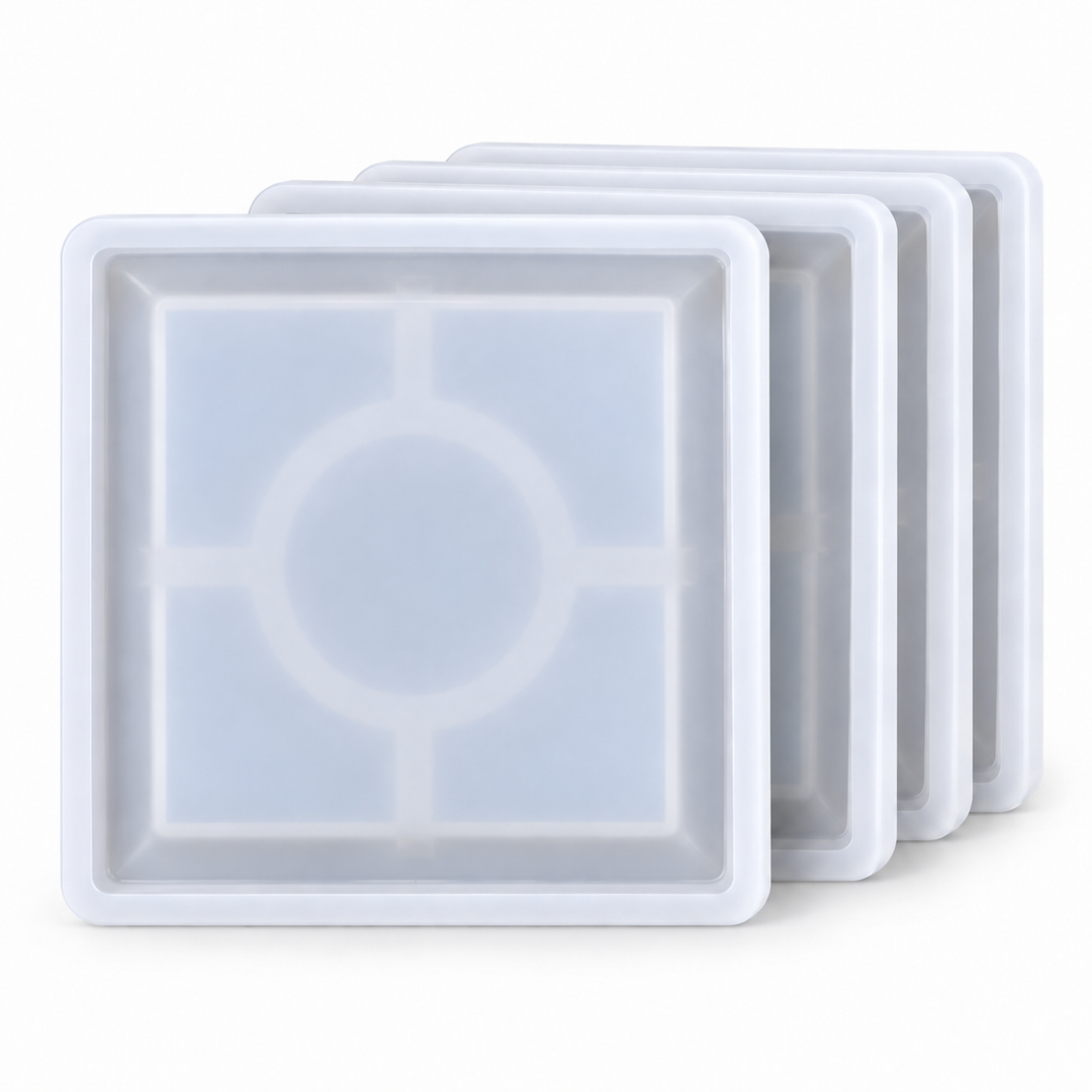 Silicone Mold for Epoxy Resin Casting - 4" Square Coaster Mold Set (4-Pack)