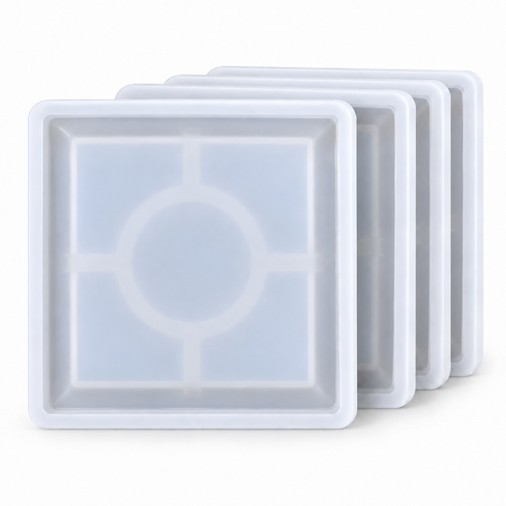 Silicone Mold for Epoxy Resin Casting - 4" Square Coaster Mold Set (4-Pack)
