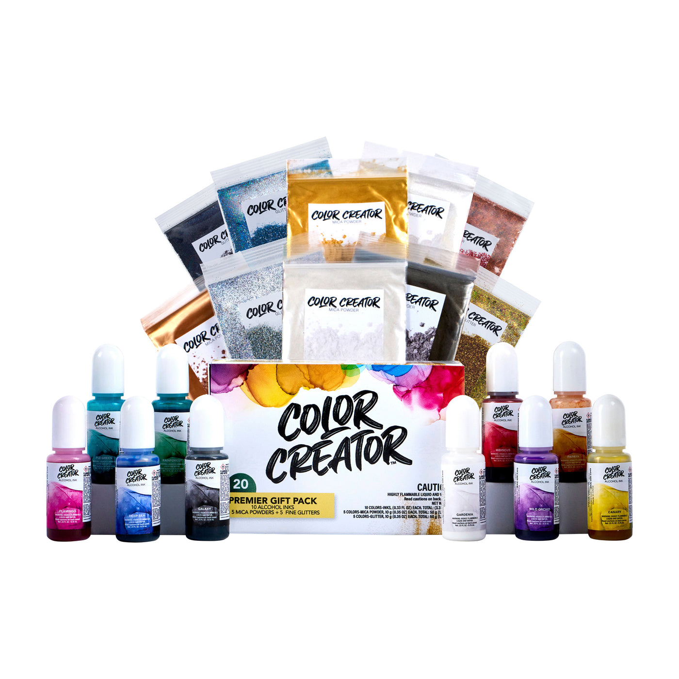 Color Creator Premier Gift Pack 20 Mica Powders Alcohol Inks & Glitters